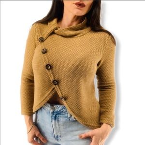 Tan Vintage Cowl Neck Faux Wrap Sweater L